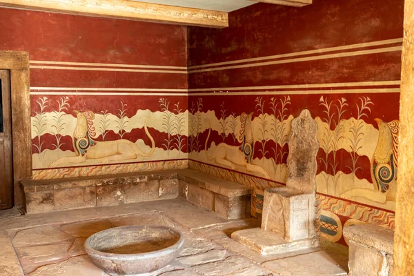 Kréta Řecko Srpna 2023 Sál Trůnu Minoanském Paláci Knossosu Starověké Royalty Free Stock Fotografie