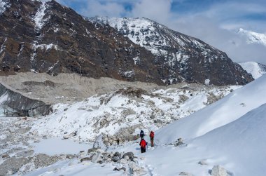 Yürüyüş grubu yolda. Sagarmatha Ulusal Parkı, Nepal