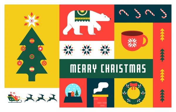 Fundo Natal Simples Elegante Design Plano Estilo Minimalista Feliz Banner — Vetor de Stock