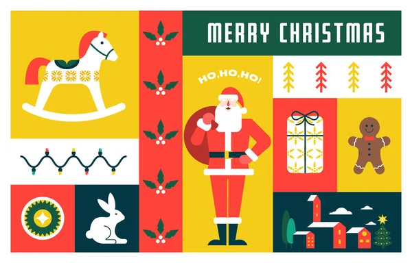 크리스마스 디자인 미니멀리즘 스타일 크리스마스 산타클로스 장난감 Xmas Trees 클리닝 — 스톡 벡터