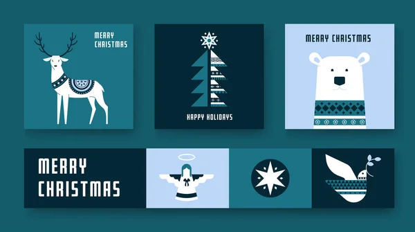 Elegantes Cartões Natal Ano Novo Banners Estilo Moda Simples Capa —  Vetores de Stock