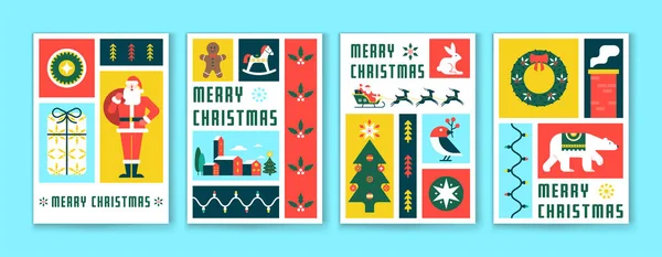 크리스마스 인사말 휴일의 상징들의 기하학적 구조를 창조적 포스터들 이었습니다 스타일 — 스톡 벡터