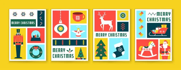 Merry Christmas Happy New Year Greeting Card Creative Posters Geometric — Stock Vector