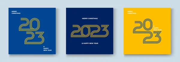 2023年快乐新年贺卡系列创意理念 设计带有2022年字体标识的模板 用于庆祝和季节装饰 卡片的简约潮流背景 病媒图解 — 图库矢量图片