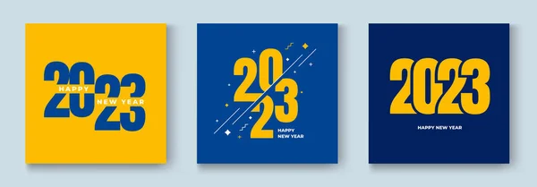 2023年快乐新年贺卡系列创意理念 设计带有2022年字体标识的模板 用于庆祝和季节装饰 卡片的简约潮流背景 病媒图解 — 图库矢量图片