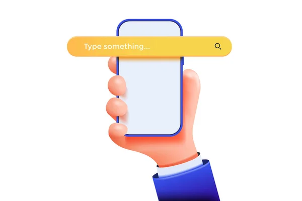Handtelefoon Met Zoekbalk Zoeken Internet Met Smartphone Concept Vector Illustratie — Stockvector