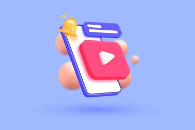 Cep telefonundan canlı yayın yapan 3D sosyal medya. Sosyal medya, pasif gelir kavramı için video oynatıyor. 3d vektör çizim çizimi