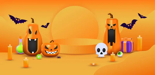 Halloween Orange Thema Produktdisplay Podium Auf Papier Grafischer Hintergrund Mit Stockvektor
