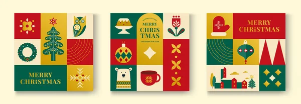 シンプルなクリスマスの背景 エレガントな幾何学的ミニマリストスタイルのセット メリークリスマスとハッピーニューイヤーバナー スノーフレーク クリスマスツリーの要素 レトロクリーンなコンセプトデザイン ベクターグラフィックス