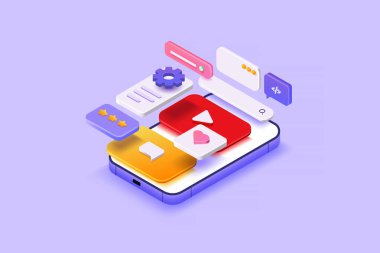 3d render Mobil uygulama geliştirme, UI-UX tasarımı, web tasarımı ve uygulama düzeni. 3B Vektör illüstrasyonu