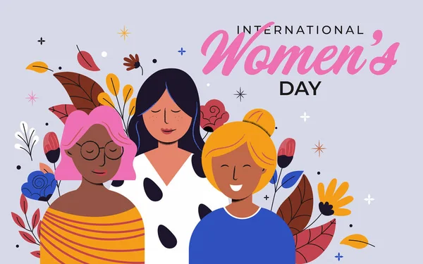Drei Süße Mädchen Auf Weißem Hintergrund Grußkarte Zum Internationalen Frauentag Vektorgrafiken