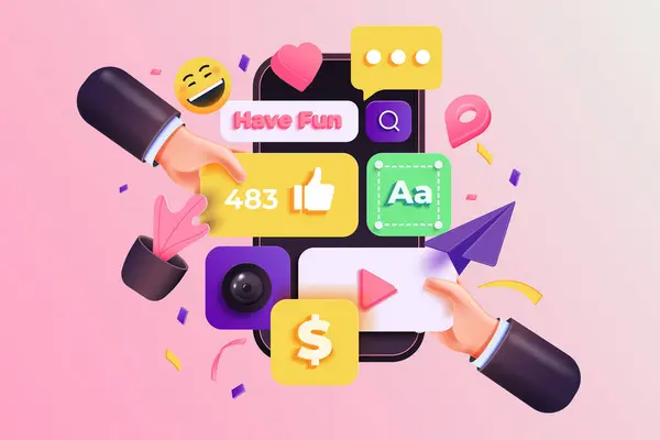 Piattaforma Social Media Concetto Applicazioni Comunicazione Sociale Online Emoji Cuori Grafiche Vettoriali