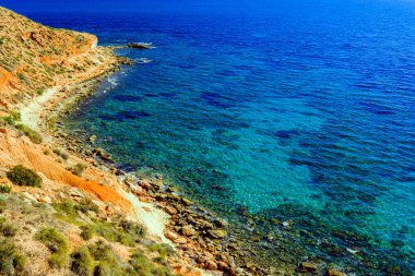 Summer landscape, sunny day at sea in Spain on the Mediterranean coast of Costa Blanca, Orihuela Costa, Cabo Roig