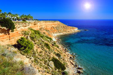 Summer landscape, sunny day at sea in Spain on the Mediterranean coast of Costa Blanca, Campoamor, Orihuela Costa