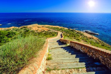 Summer landscape, sunny day at sea in Spain on the Mediterranean coast of Costa Blanca, Campoamor, Orihuela Costa