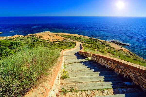 Summer landscape, sunny day at sea in Spain on the Mediterranean coast of Costa Blanca, Campoamor, Orihuela Costa