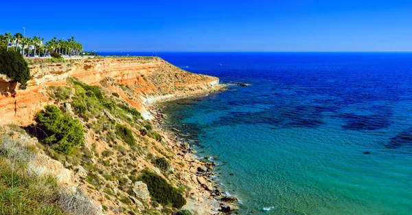 Summer landscape, sunny day at sea in Spain on the Mediterranean coast of Costa Blanca, Campoamor, Orihuela Costa