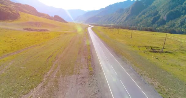 Aerial Uhd View Low Air Flight Mountain Asphalt Highway Road — Stock Video