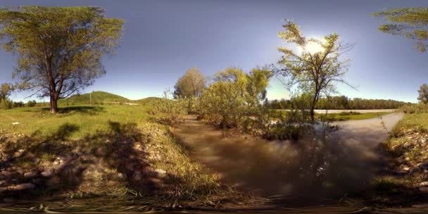 360 Realidad Virtual Río Fluye Sobre Rocas Esta Hermosa Escena — Vídeos de Stock