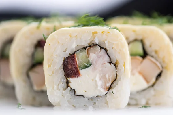 Sushi Set Und Komposition Auf Weißem Hintergrund Japanisches Restaurant Sushi — Stockfoto