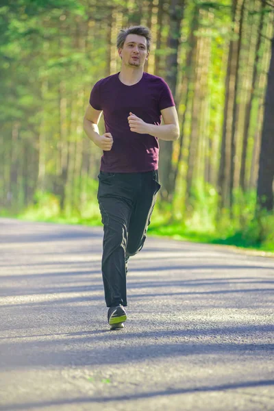 Running Man Jogging City Park Beautiful Summer Day Sport Fitness — Stock Photo, Image