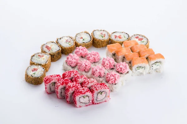 Set Sushi Composición Fondo Blanco Restaurante Comida Japonesa Plato Rollo —  Fotos de Stock