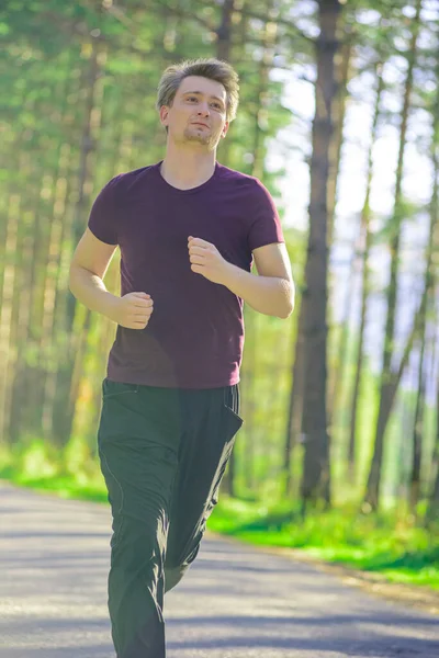 Running Man Jogging City Park Beautiful Summer Day Sport Fitness — Stock Photo, Image