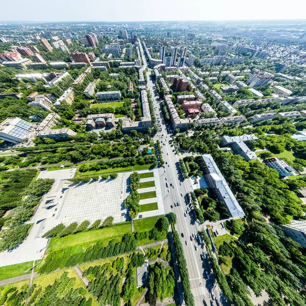 Luftaufnahme Der Stadt Mit Kreuzungen Straßen Häusern Gebäuden Parks Und — Stockfoto