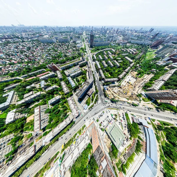 Luftaufnahme Der Stadt Mit Kreuzungen Und Straßen Häusern Gebäuden Parks Stockfoto