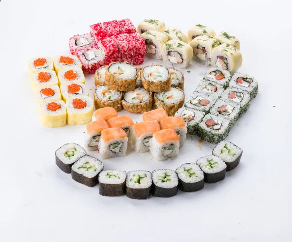 Набір Суші Композицію Білому Тлі Ресторан Японської Кухні Суші Макі Стокова Картинка