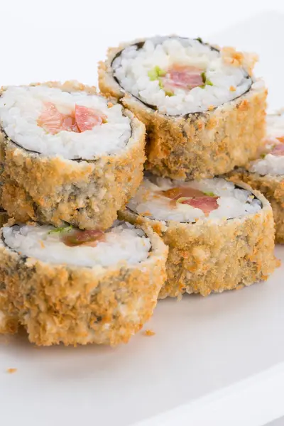 Sushi Set Compositie Aan Witte Achtergrond Japans Eten Restaurant Sushi Rechtenvrije Stockfoto's