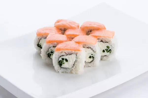 Zestaw Sushi Skład Białym Tle Japońskie Jedzenie Restauracja Sushi Maki Zdjęcie Stockowe
