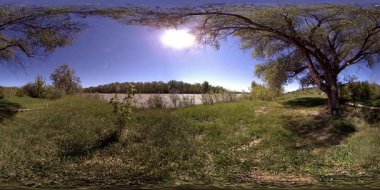 4K 360 VR Bir nehrin Sanal Gerçekliği Altay Rusya dağları ormanları ve çayırlarındaki bu güzel manzarada kayaların üzerinden akıyor