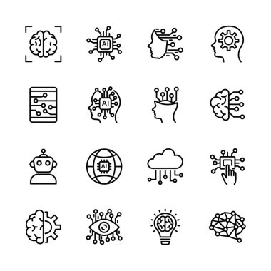 Yapay zeka çizgisi simgeleri ayarlandı. vektör illüstrasyonu.
