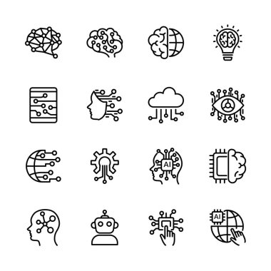 Yapay zeka çizgisi simgeleri ayarlandı. vektör illüstrasyonu.