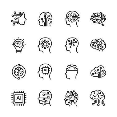 Yapay zeka çizgisi simgeleri ayarlandı. vektör illüstrasyonu.