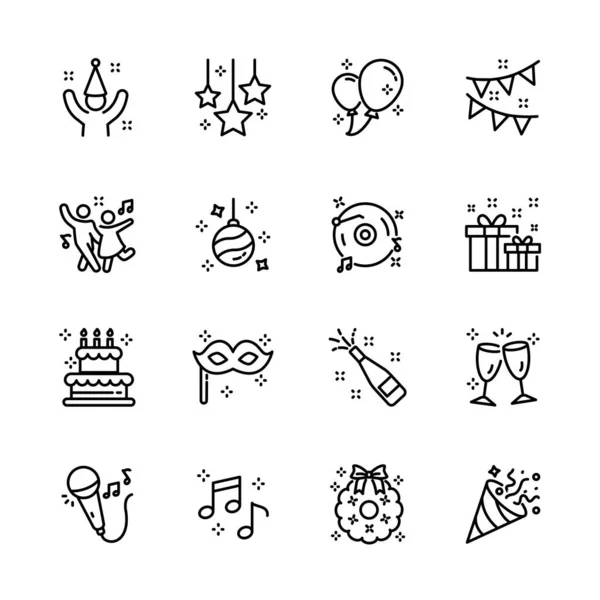 Christmas New Year Happy Celebration Party Thin Line Icons Set — Stock Vector