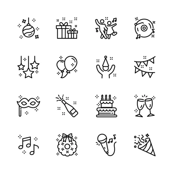 Christmas New Year Happy Celebration Party Thin Line Icons Set — Stock Vector
