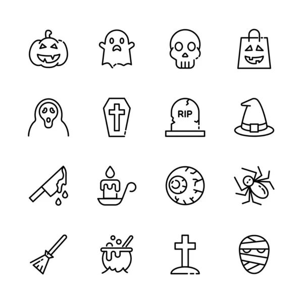 Conjunto Iconos Línea Delgada Para Eventos Halloween Signo Horror Calabaza — Vector de stock