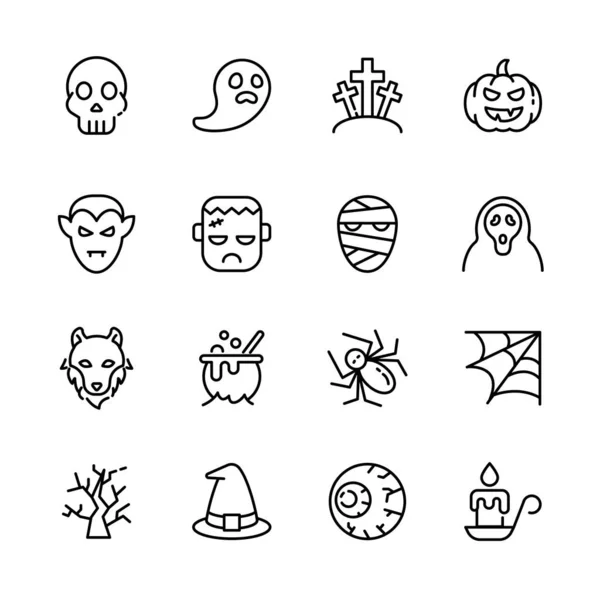 Halloween Event Thin Line Icons Set Example Sign Horror Pumpkin — Stock Vector