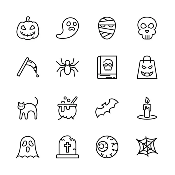 Halloween Événement Ligne Mince Icônes Ensemble Exemple Signe Horreur Citrouille Illustration De Stock