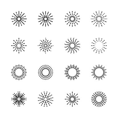 Havai fişek ikonları hazır. Parti, doğum günü, şenlik için. Beyaz üzerine izole edilmiş. vektör illüstrasyonu