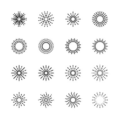 Havai fişek ikonları hazır. Parti, doğum günü, şenlik için. Beyaz üzerine izole edilmiş. vektör illüstrasyonu