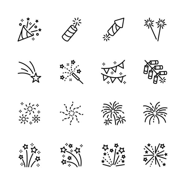 firework icons set. for party , ney year,  festive,. isolated on white . vector illustration
