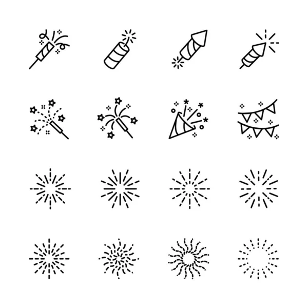 Firework Icons Set Party Ney Year Festive Isolated White Vector — Stock Vector