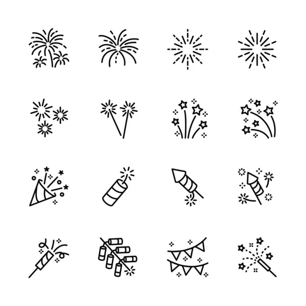 Firework Icons Set Party Ney Year Festive Isolated White Vector — Stock Vector
