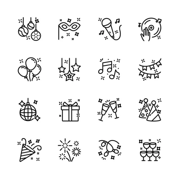 Christmas New Year Happy Celebration Party Thin Line Icons Set — Stock Vector