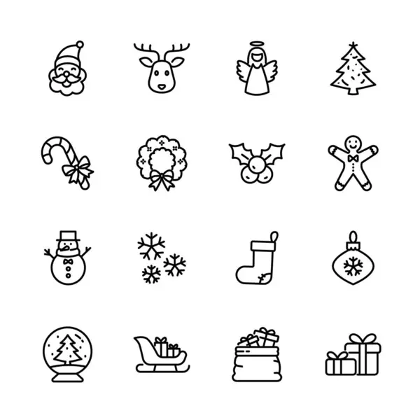 Noël Noël Vœux Hiver Élément Icônes Isolées Illustration Vectorielle — Image vectorielle