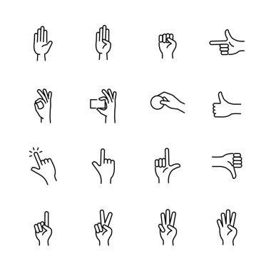 El ve parmak simgeleri, işaret ve işaret simgeleri. vektör illüstrasyonu