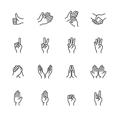 El ve parmak simgeleri, işaret ve işaret simgeleri. vektör illüstrasyonu